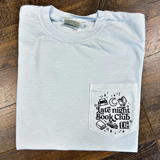 Late Night Book Club Comfort Color Pocket T-Shirt