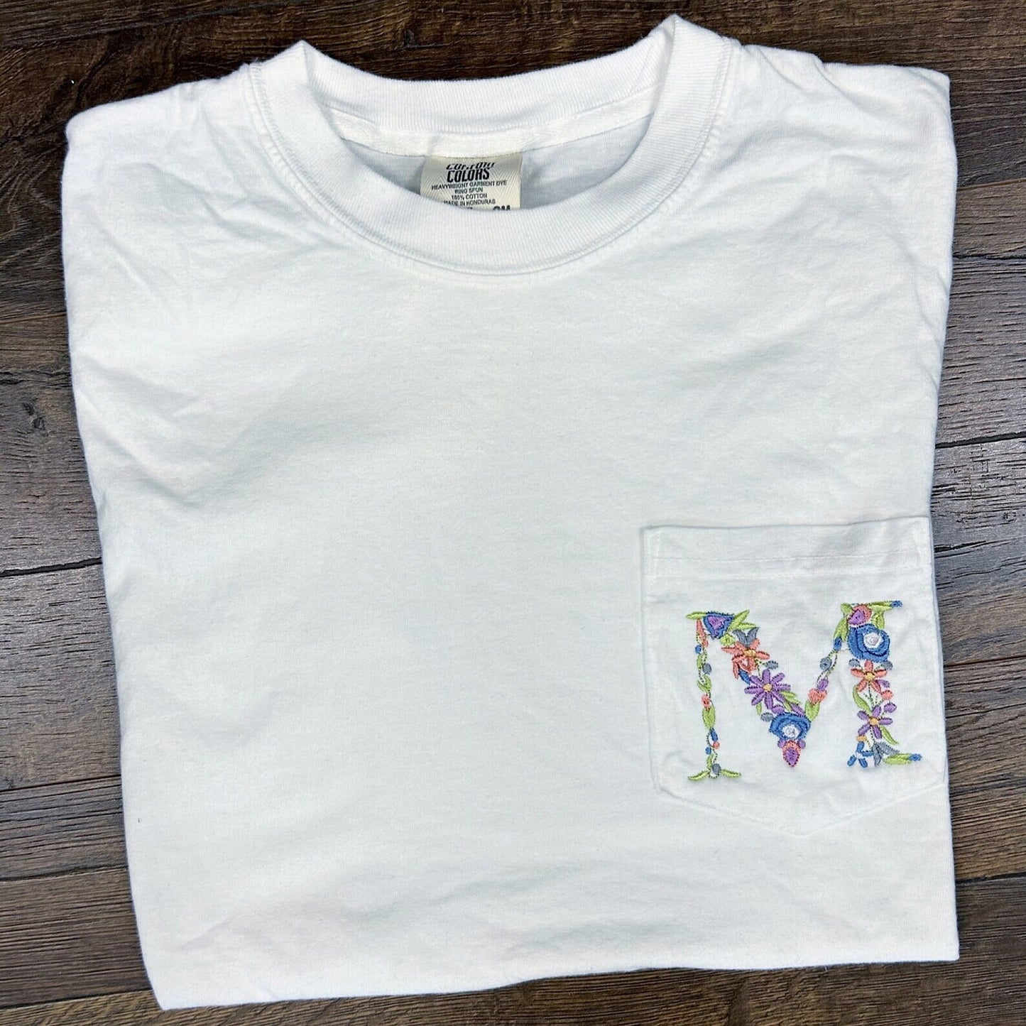 Floral Initial Comfort Colors Pocket T-Shirt