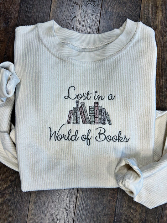 Lost in a World of Books Corduroy Ribbed Pullover